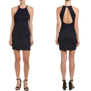 Parker Jacquard Cocktail Party Mini Dress Blue Black Womens XS Open Back